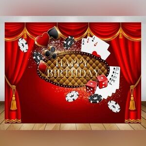 Casino Poker Card Dice Themed Backdrop or Tablecloth Adult Happy Birthday Party